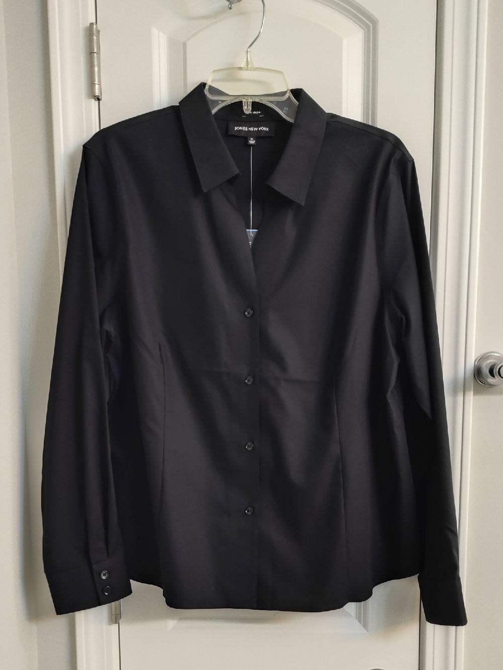 Jones New York Black Lng-Sleeve Fitted Button Front NON-IRON Shirt Sz XL NWT